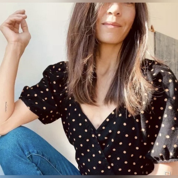 NWOT Madewell Puff Sleeve Corduroy Polka Dot Wrap Blouse - S - Picture 1 of 5